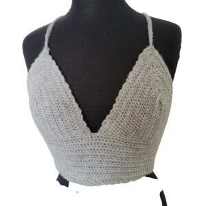 Crop bralette merino wool  handmade crochet deep V neck B cup
